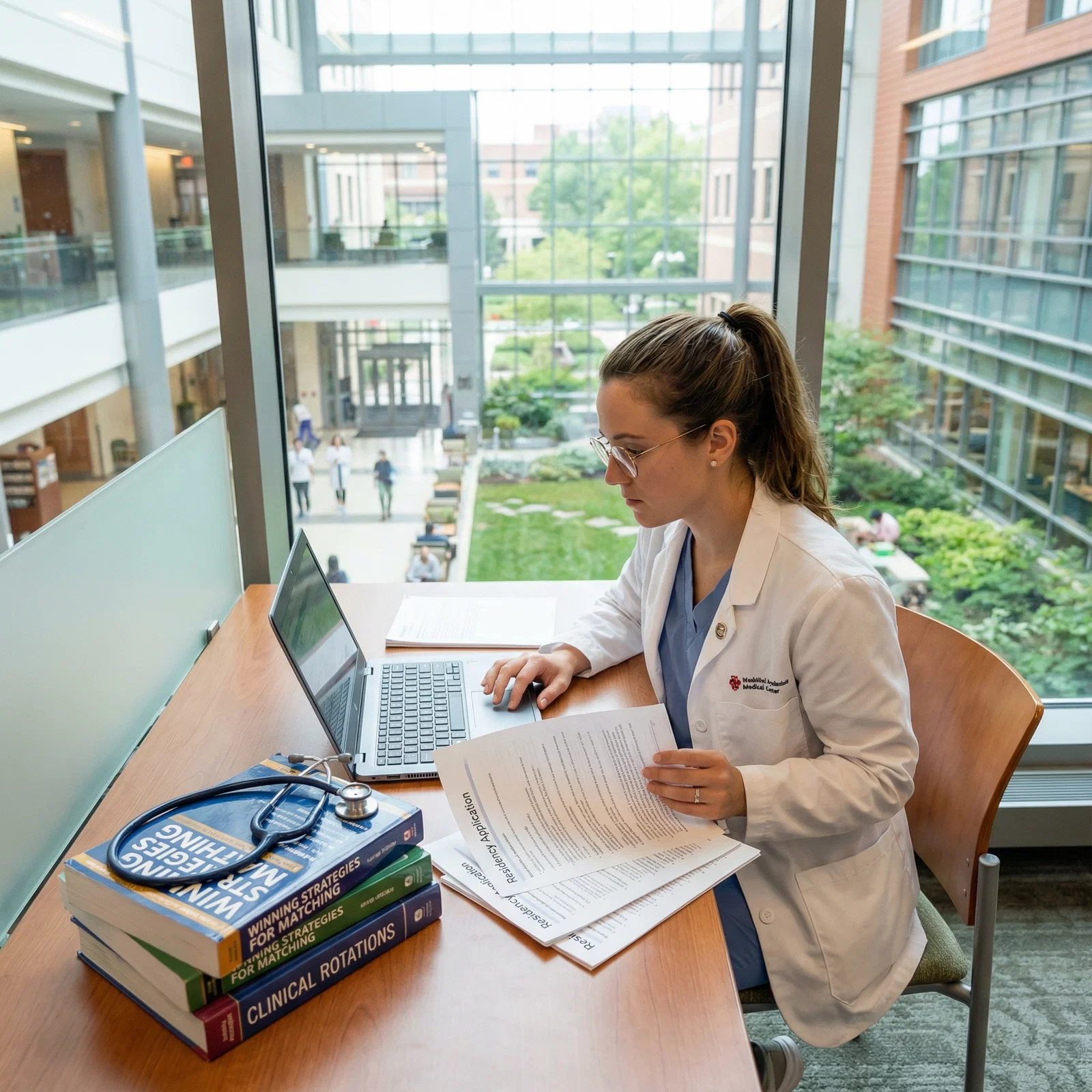 Doctor preparing medical residency application documents