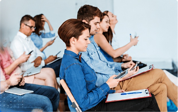 Students attending an in-person medical review class